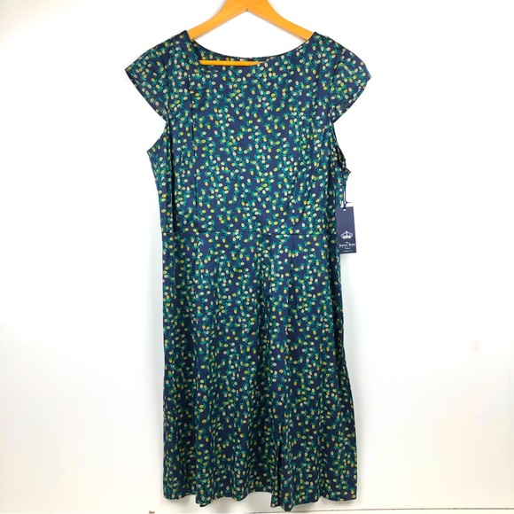 The Savile Row Navy Dress Pineapple Print Size 14 - Picture 2 of 7